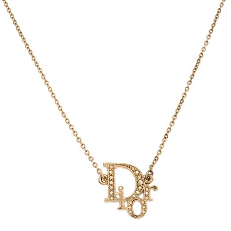 dior oblique crystal gold tone necklace|dio gold finish necklace.